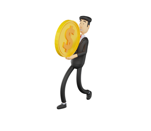 Businessman carrying coin 3D Illustration