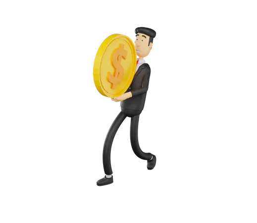 Businessman carrying coin 3D Illustration