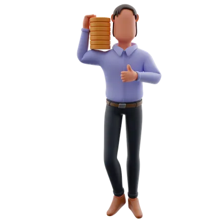 Businessman Carrying Coins  3D Illustration