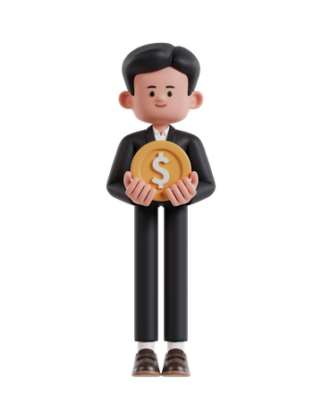 Businessman Carrying Dollar Coins  3D Icon