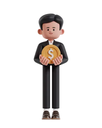 Businessman Carrying Dollar Coins  3D Illustration