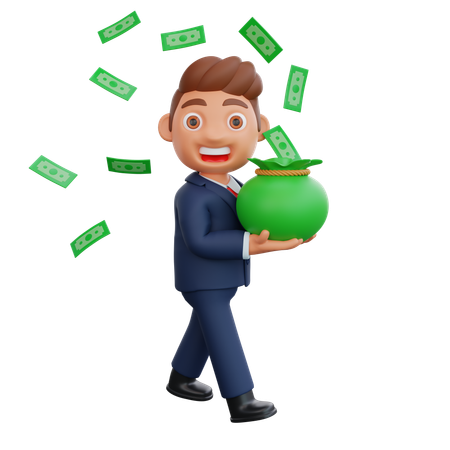 Businessman carrying money bag  3D Icon