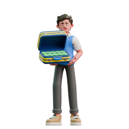 Businessman Carrying Money Suitcase  3D Icon
