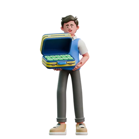 Businessman Carrying Money Suitcase  3D Icon