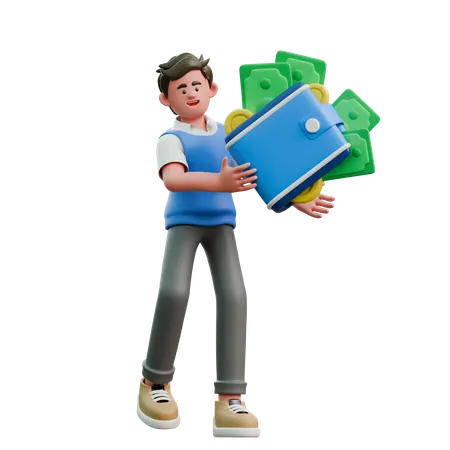 Businessman Carrying Money Wallet  3D Icon