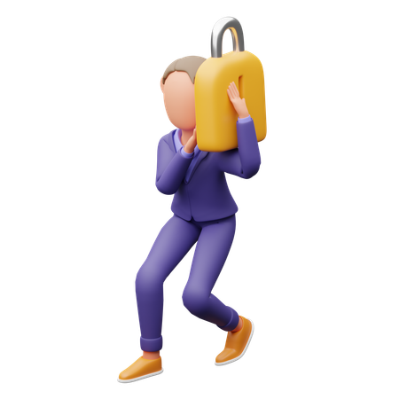 Businessman Carrying Padlock  3D Illustration