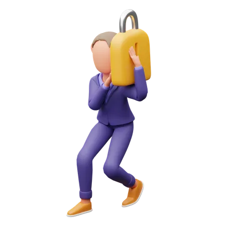 Businessman Carrying Padlock  3D Illustration