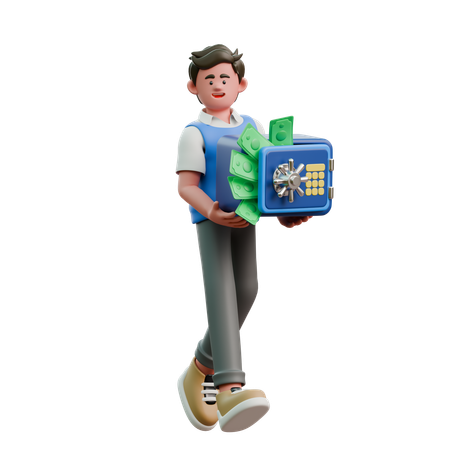 Businessman Carrying Safe Box  3D Icon
