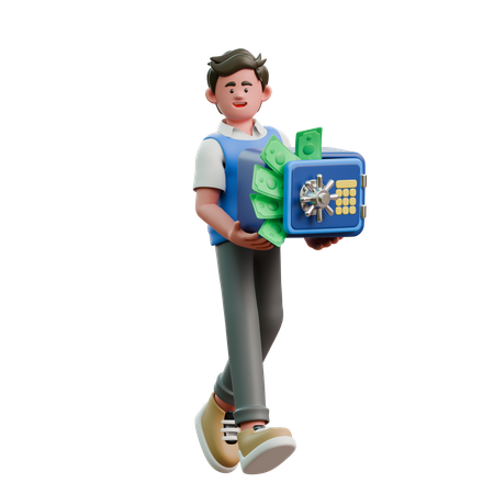 Businessman Carrying Safe Box  3D Icon