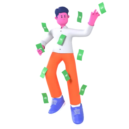 Businessman Catch Money  3D Illustration