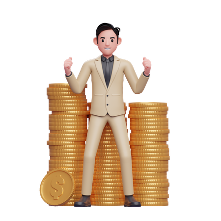 Businessman celebrating business profit  3D Illustration