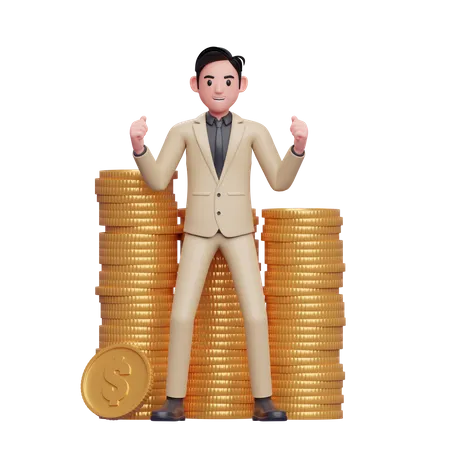 Businessman celebrating business profit 3D Illustration