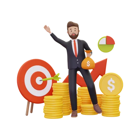 Businessman celebrating growth  3D Illustration