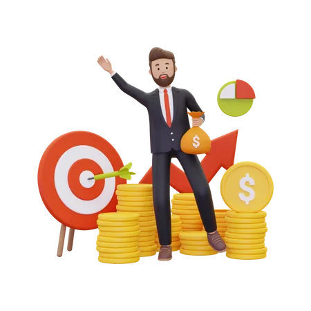 Businessman celebrating growth 3D Illustration