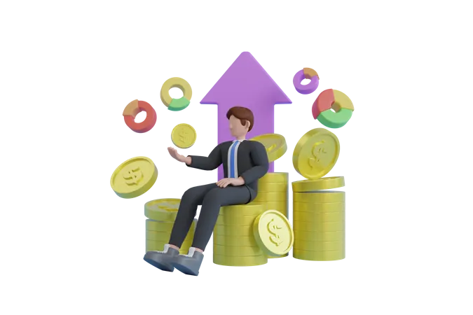 Businessman celebrating profit  3D Illustration