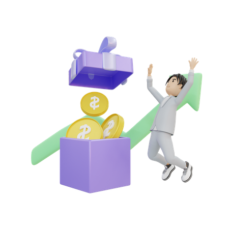 Businessman Celebrating Profit  3D Illustration