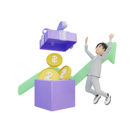 Businessman Celebrating Profit  3D Illustration