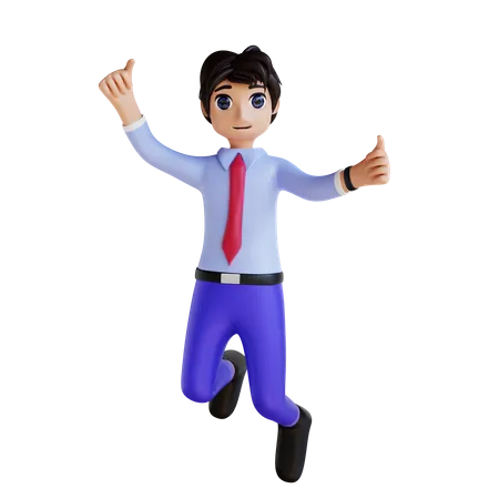 Man Jumping In Office 3D Illustration