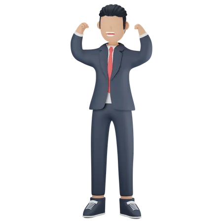 Businessman celebrating win  3D Illustration