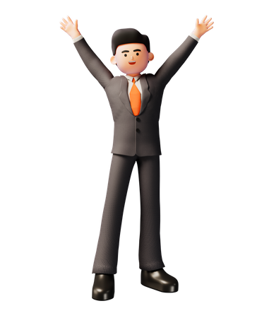 Businessman celebrating with hands raised  3D Icon