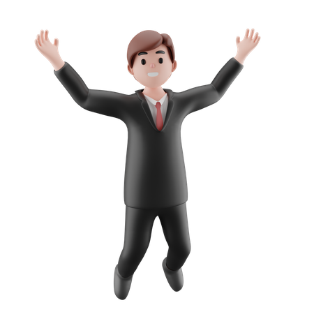 Businessman celebrating with hands raised  3D Icon