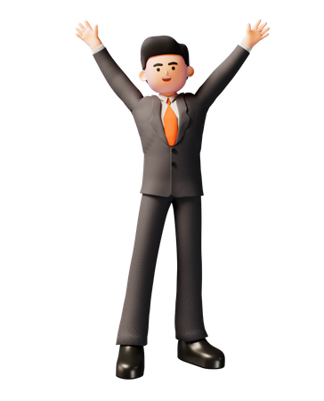 Businessman celebrating with hands raised  3D Illustration