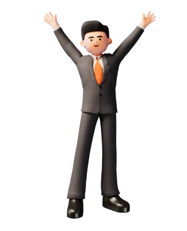 Businessman celebrating with hands raised  3D Illustration