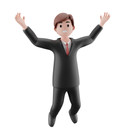 Businessman celebrating with hands raised  3D Illustration