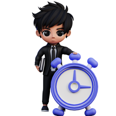 Businessman Character Bring A Book And Clock  3D Illustration
