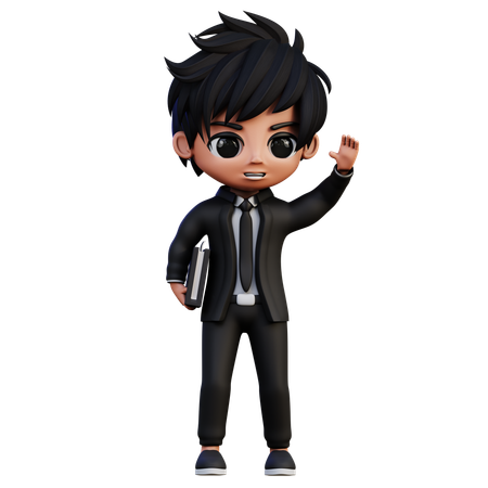 Businessman Character Bring A Book and Say Hi  3D Illustration