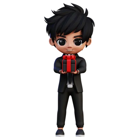 Businessman Character Bring A Gift  3D Illustration