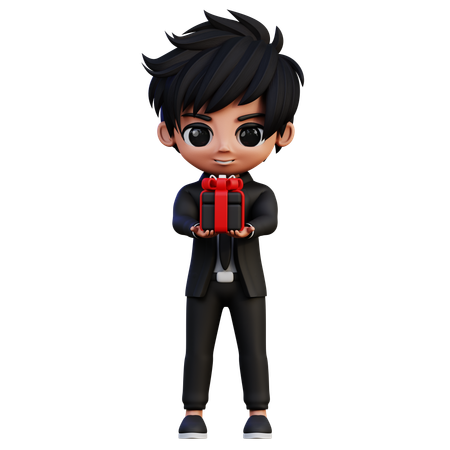 Businessman Character Bring A Gift  3D Icon