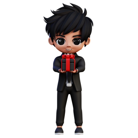 Businessman Character Bring A Gift  3D Illustration