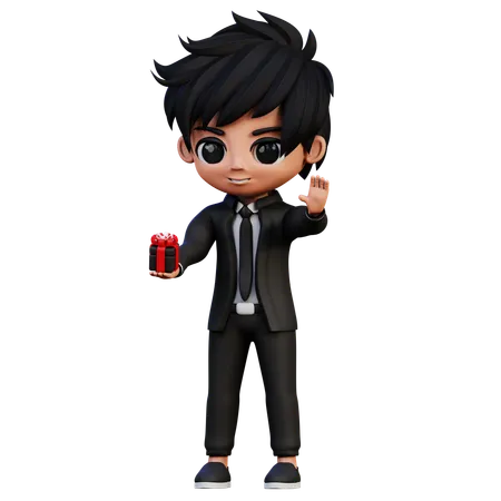 Businessman Character Bring A Gift Box  3D Illustration