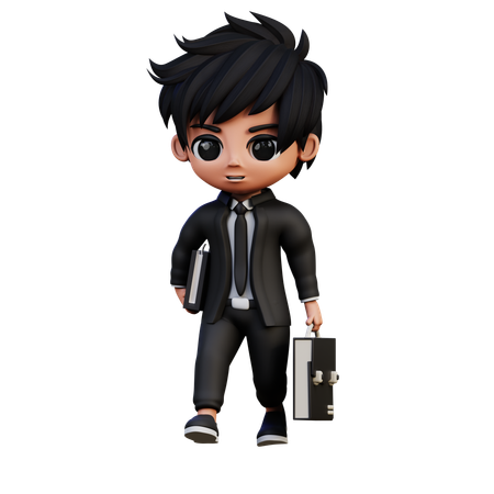 Businessman Character Goes Work  3D Illustration