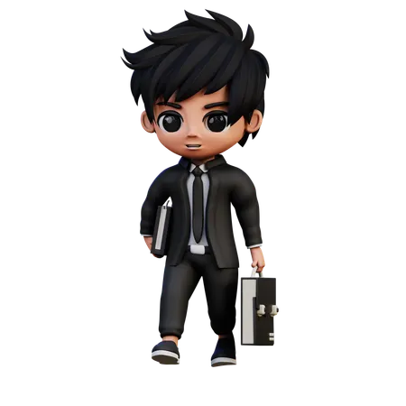 Businessman Character Goes Work  3D Illustration