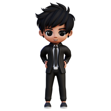 Businessman Character Hands On Hips  3D Illustration