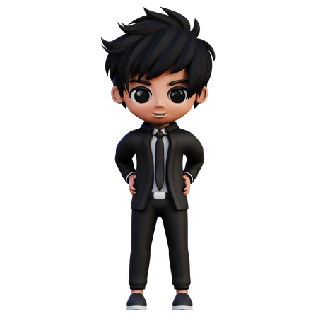 Businessman Character Hands On Hips  3D Icon