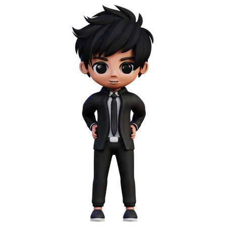 Businessman Character Hands On Hips  3D Illustration