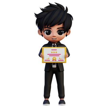 Businessman Character Hold Certificate  3D Illustration