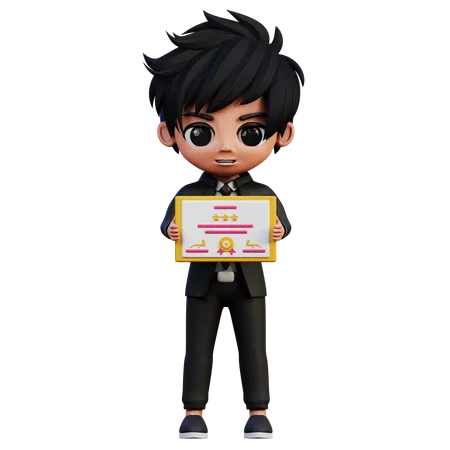 Businessman Character Hold Certificate  3D Illustration