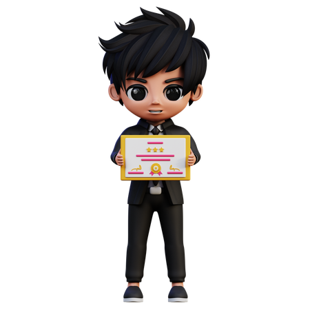 Businessman Character Hold Certificate  3D Icon