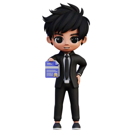 Businessman Character Hold Quality Document  3D Illustration