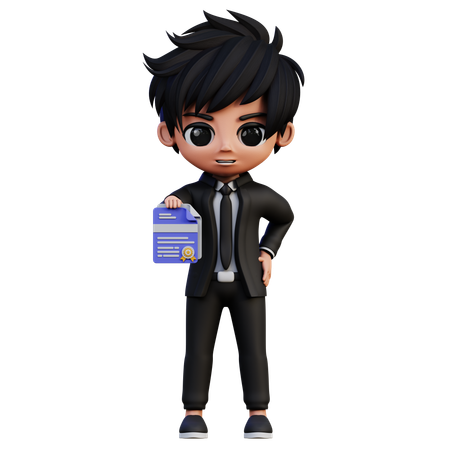 Businessman Character Hold Quality Document  3D Illustration