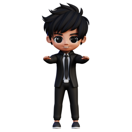 Businessman Character Pointing At Something  3D Illustration