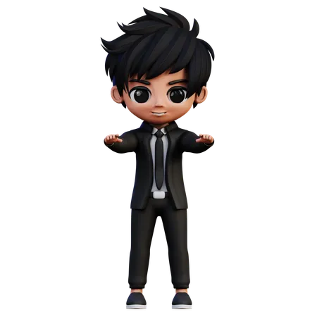 Businessman Character Pointing At Something  3D Illustration