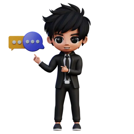 Businessman Character Pointing Chat  3D Illustration