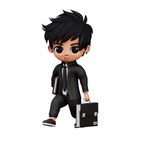 Businessman Character Running Holding Book & Briefcase  3D Illustration