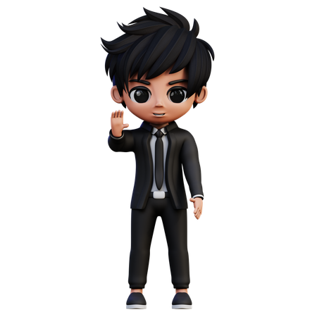 Businessman Character Say Hi  3D Illustration