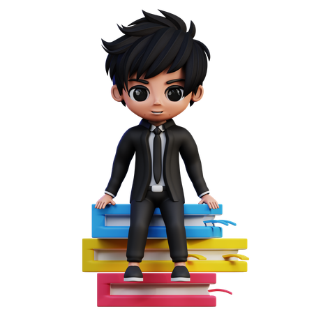 Businessman Character Sitting On A Book  3D Illustration